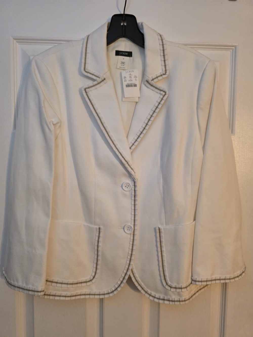 Vintage NWT Women’s J. Crew Textured Cream Blazer with Brown Ruffle Trim. Sz 12